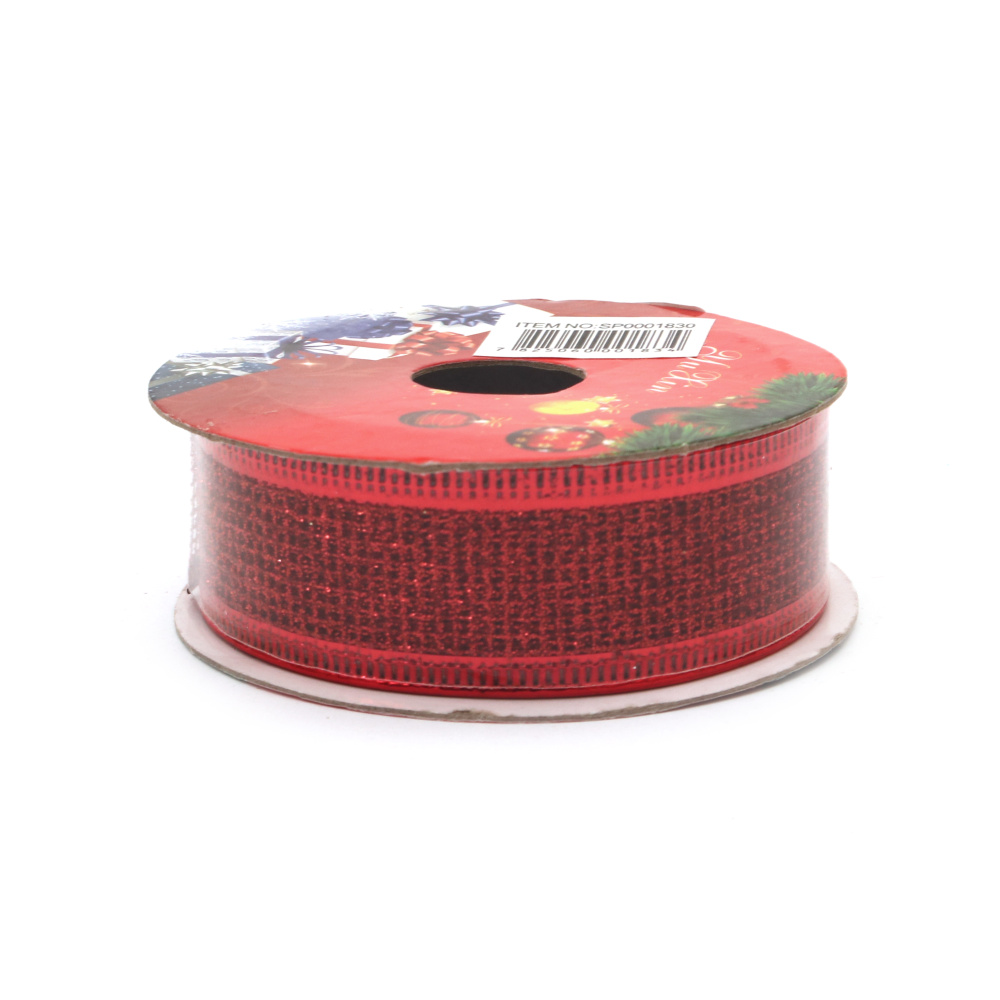 Glitter Mesh Ribbon with Aluminum Edging / 25 mm / Red ~ 2.70 meters