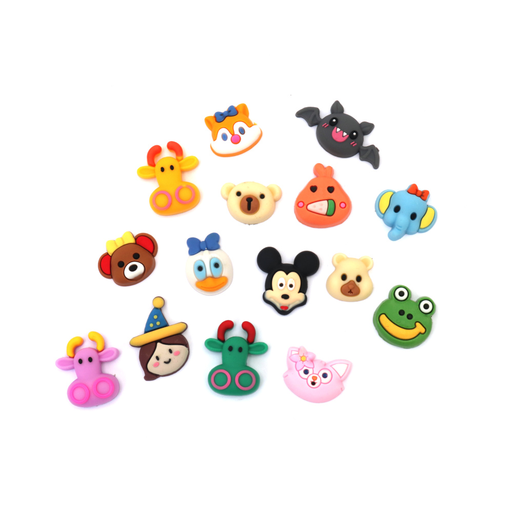 Rubber Figures, 18~33x16~29x4.5~9 mm, Assorted Animals, MIX Colors - 10 Pieces