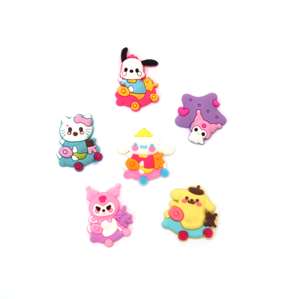 Rubber Figures, 22~28x26~31x3.5~4 mm, Assorted Cartoon Characters, MIX Colors - 10 Pieces