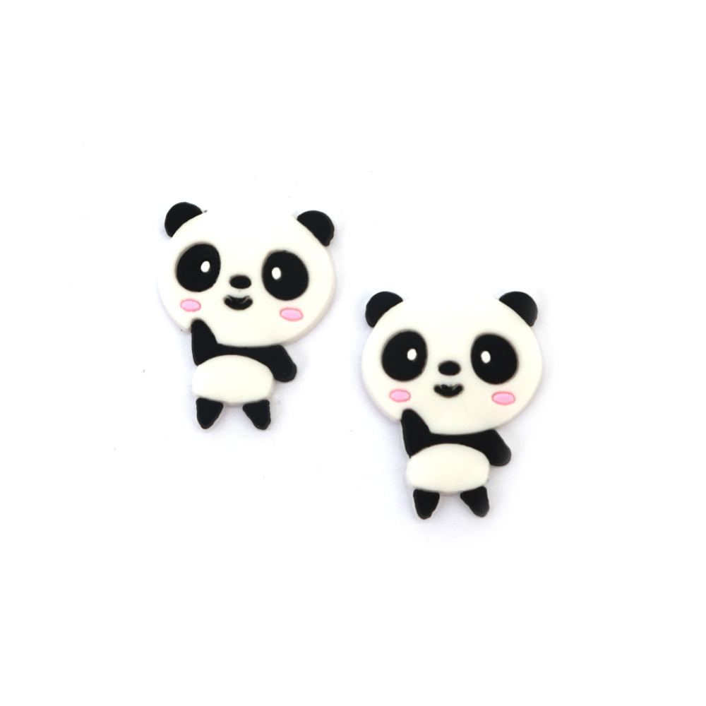 Rubber Figurine, 25x31x3 mm, Panda, White and Black - Set of 10