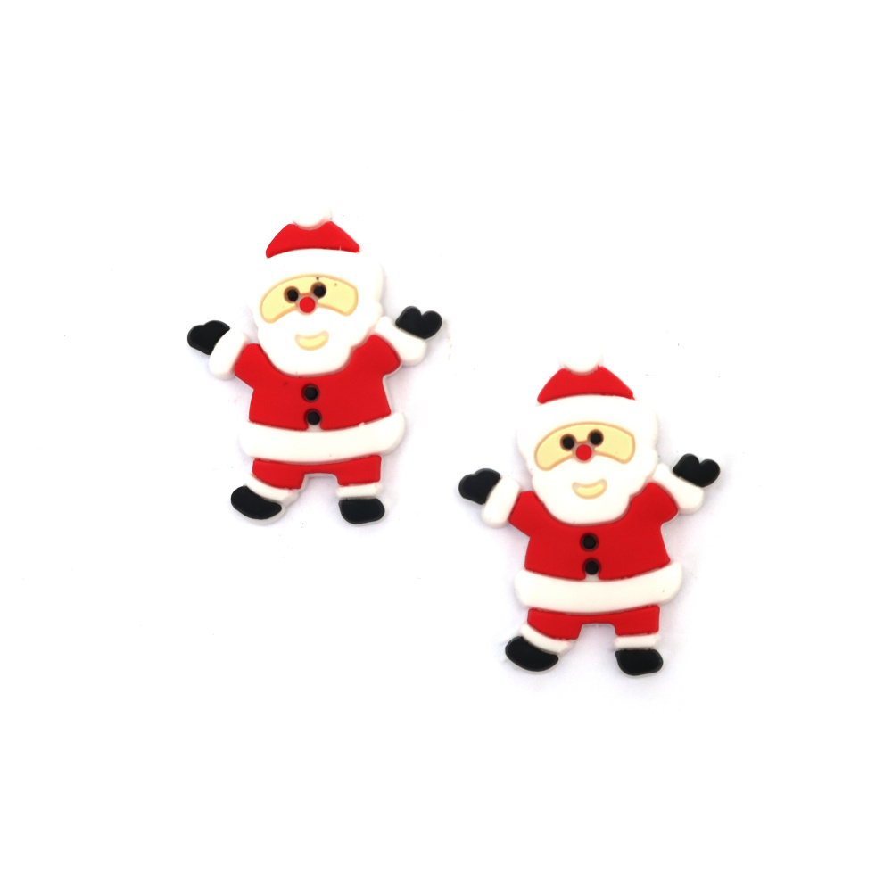 Rubber Figurine, 28x36x3 mm, Santa Claus with Black Boots, White and Red - Set of 10