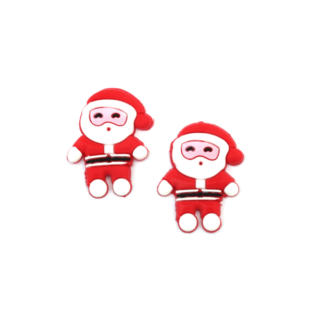 Rubber Figurine, 25x33x3 mm, Santa Claus with White Boots, White and Red - Set of 10