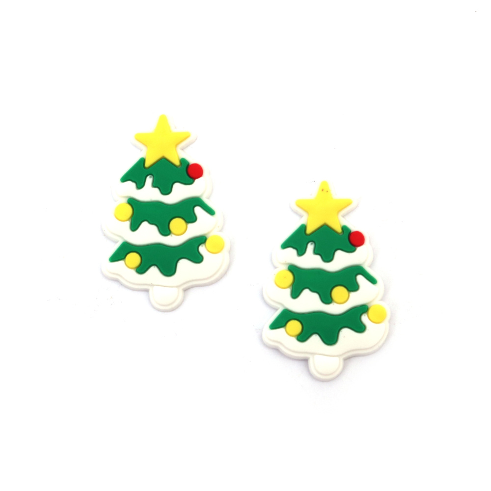 Rubber Figurine, 22x35x3 mm, Christmas Tree, White, Green, and Yellow - Set of 10