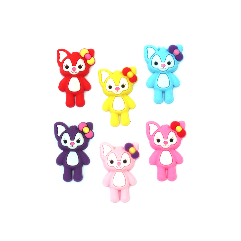 Rubber Figurine, 22x33x4 mm, Fox with Ribbon, Mixed Colors - Set of 10