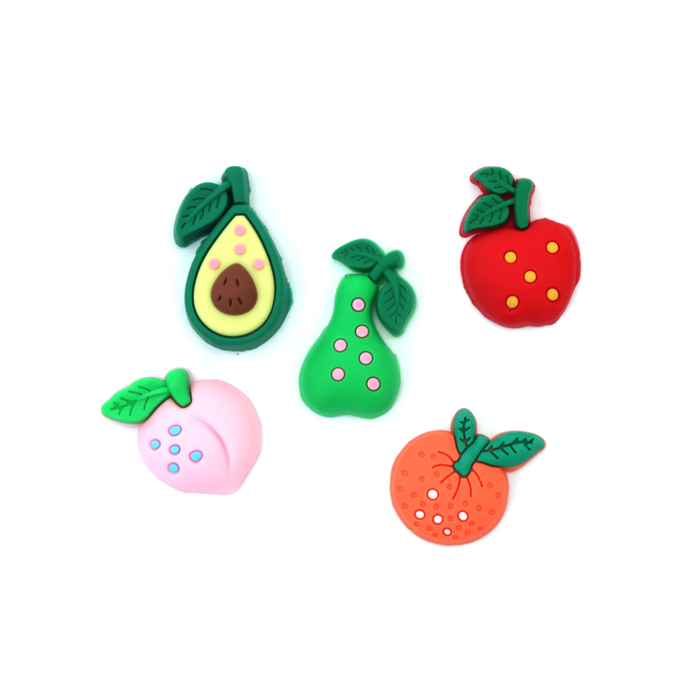 Rubber Figurine, 19~28x28~37x5~8 mm, Assorted Fruits, Mixed Colors - Set of 10