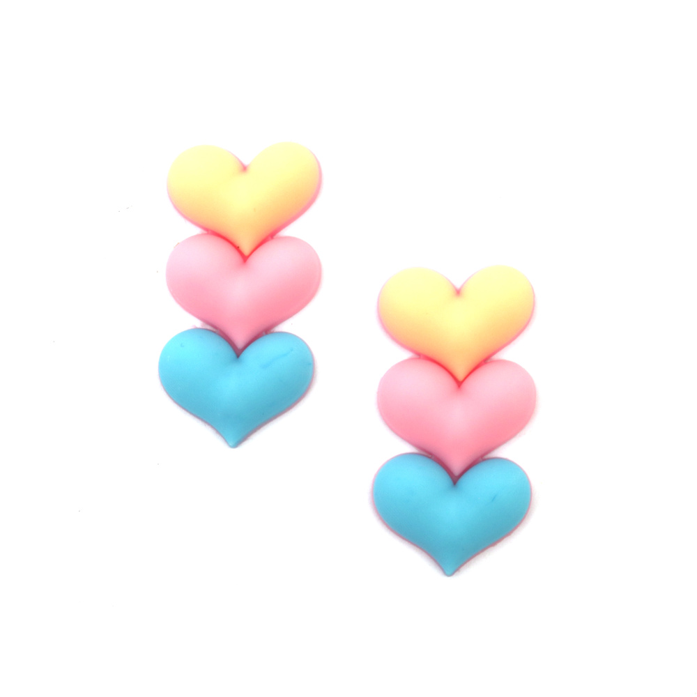 Rubber Figurine, 22x45x5 mm, Colorful Hearts - Set of 10