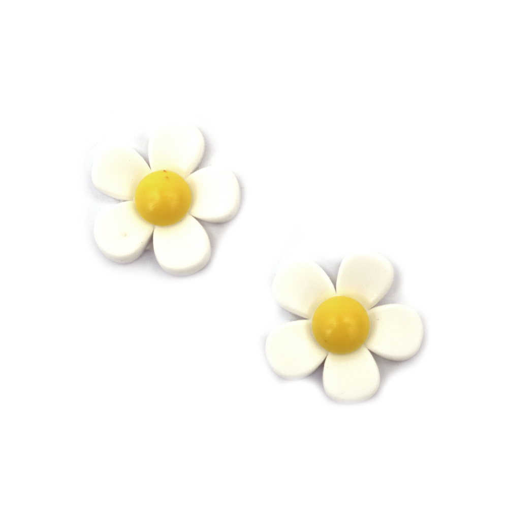 Rubber Figurine, 24x23x5 mm, Flower, White - Set of 10