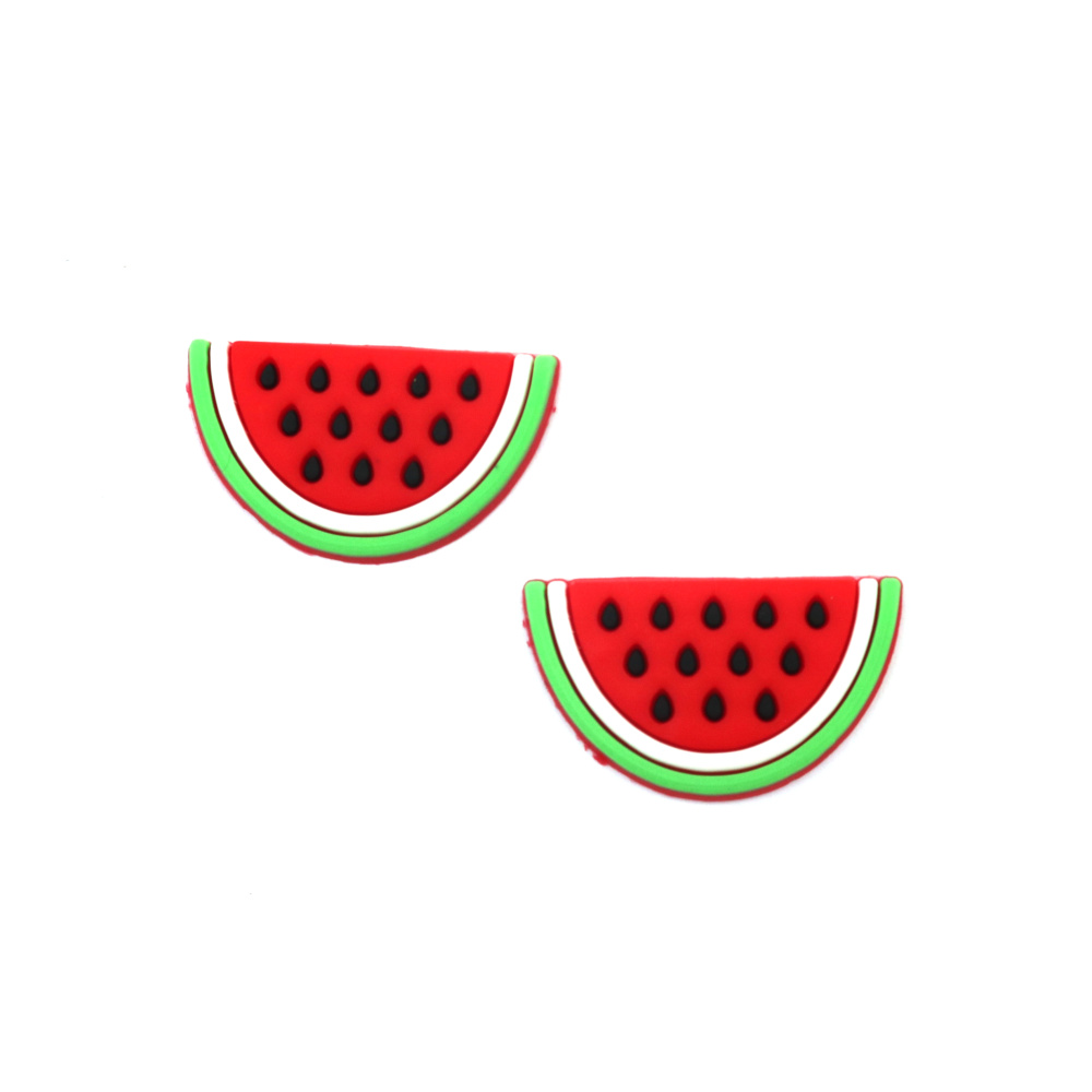 Rubber Figurine, 30x17x2.5 mm, Watermelon, Red - Set of 10