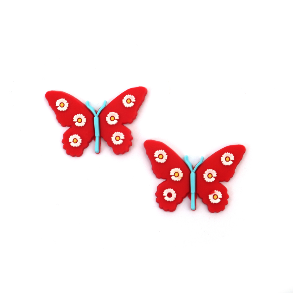 Rubber Figurine, 33x22x2.5 mm, Butterfly, Red - Set of 10