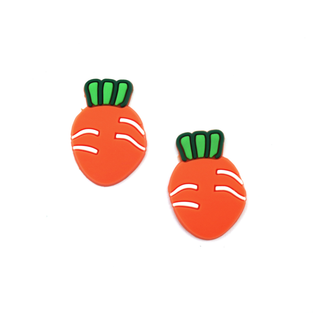 Rubber Figurine, 20x29x2.5 mm, Carrot, Orange - Set of 10