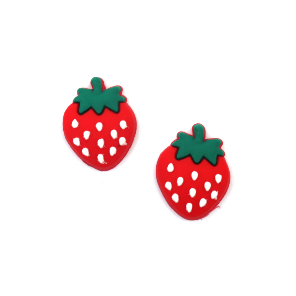 Rubber Figurine, 17x22x6 mm, Strawberry, Red - Set of 10