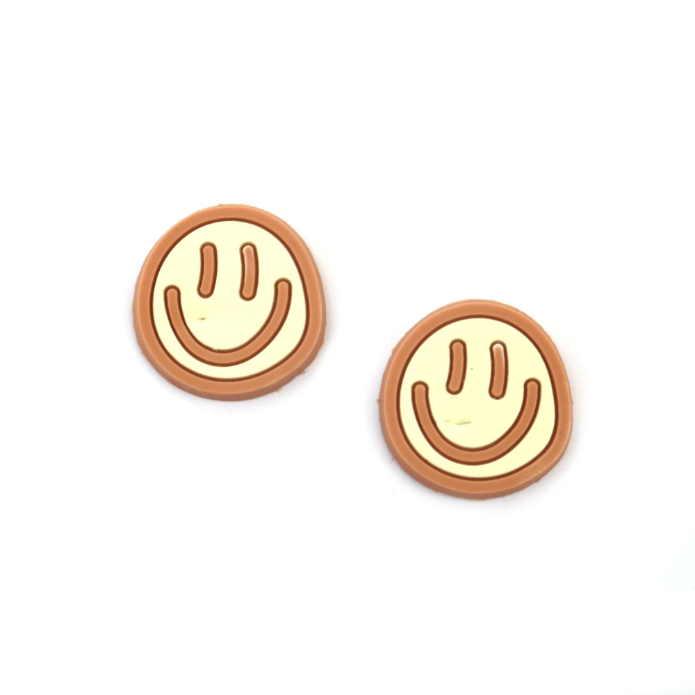 Rubber Figurine, 23x23x2.5 mm, Smile, Cream and Brown - Set of 10