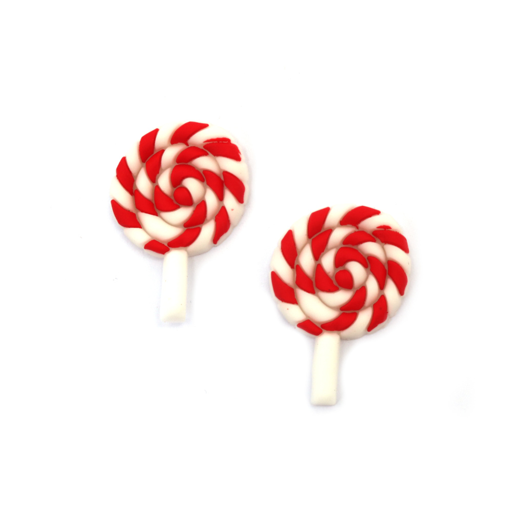 Rubber Figurine, 27x39x4 mm, Lollipop, White and Red - Set of 10