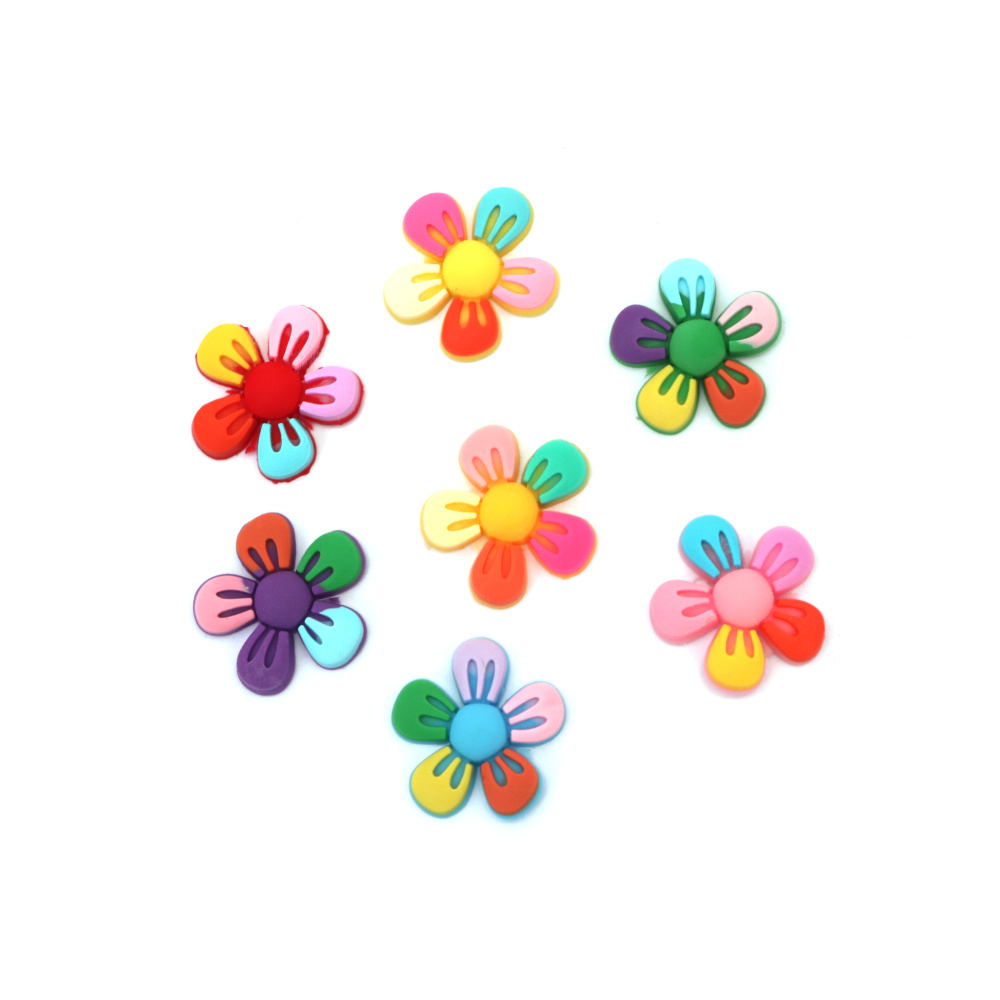 Rubber Figurine, 25x23x4 mm, Colorful Flower, Mixed Colors - Set of 10