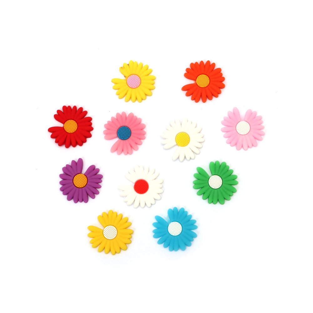 Rubber Figurine, 31x30x2.5 mm, Flower, Mixed Colors - Set of 10