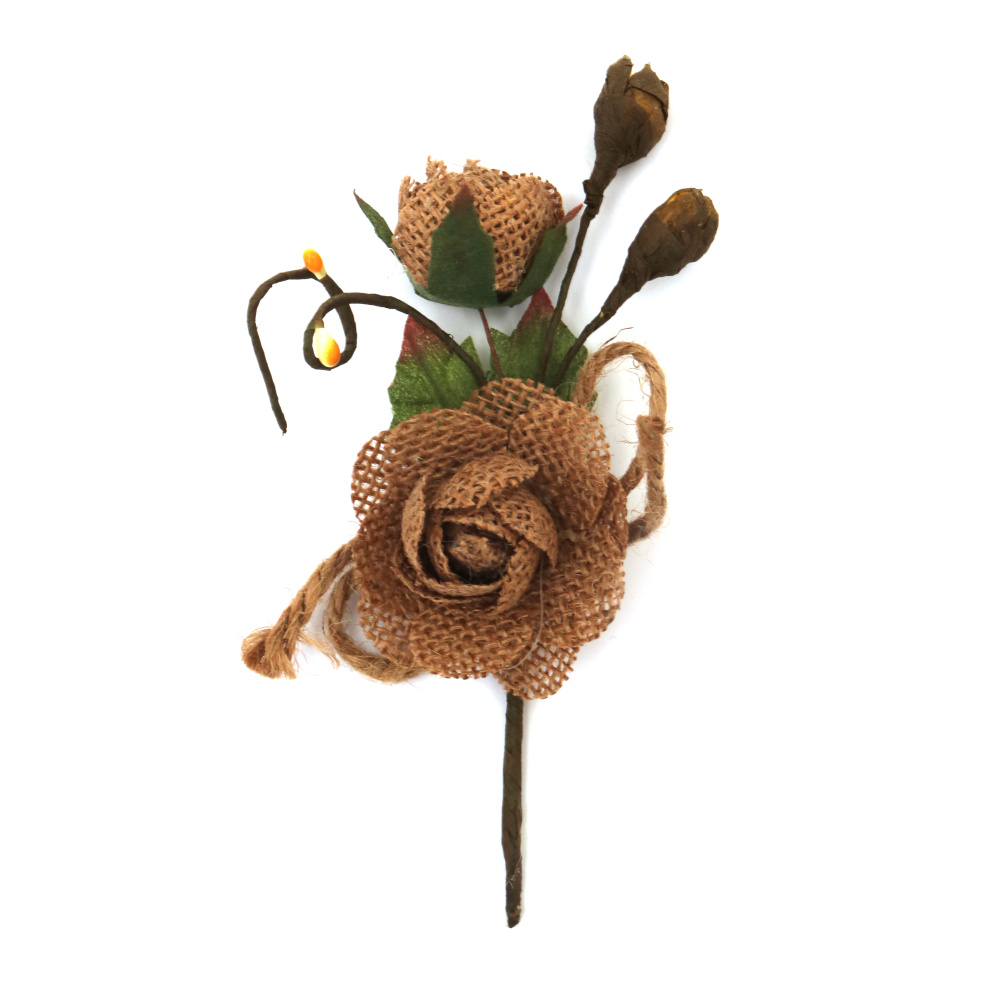 Burlap Flower for Decoration,  Suitable for Boutonniere / 62x147 mm - 1 piece