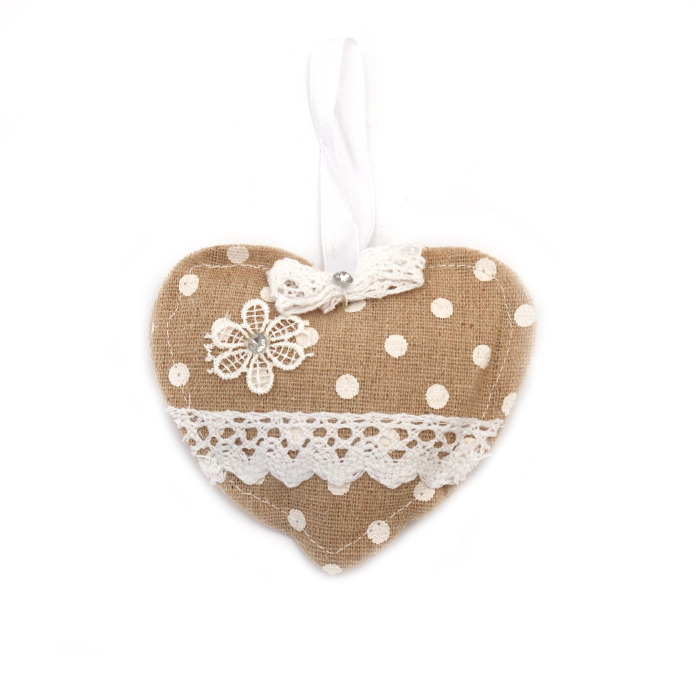 Burlap Heart-shaped Ornament for Hanging / 110x94x27 mm - 1 piece