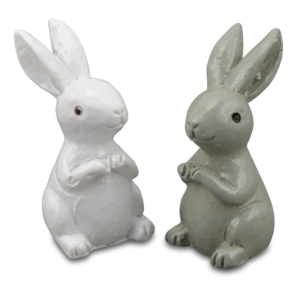 Figure polyresin rabbit white and gray 24x20x41 mm - 2 pieces