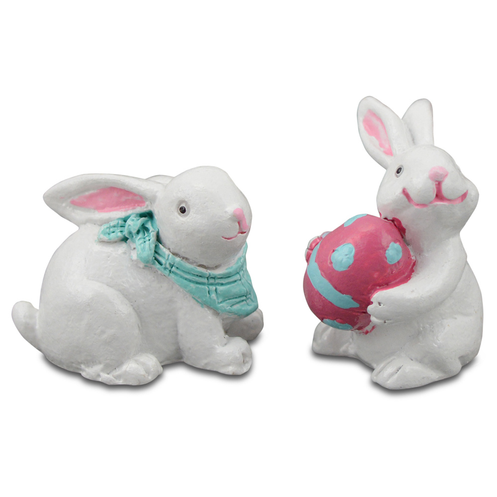 Polyresin figurine rabbit with scarf and egg 23±30x25x15±27 mm - 2 pieces