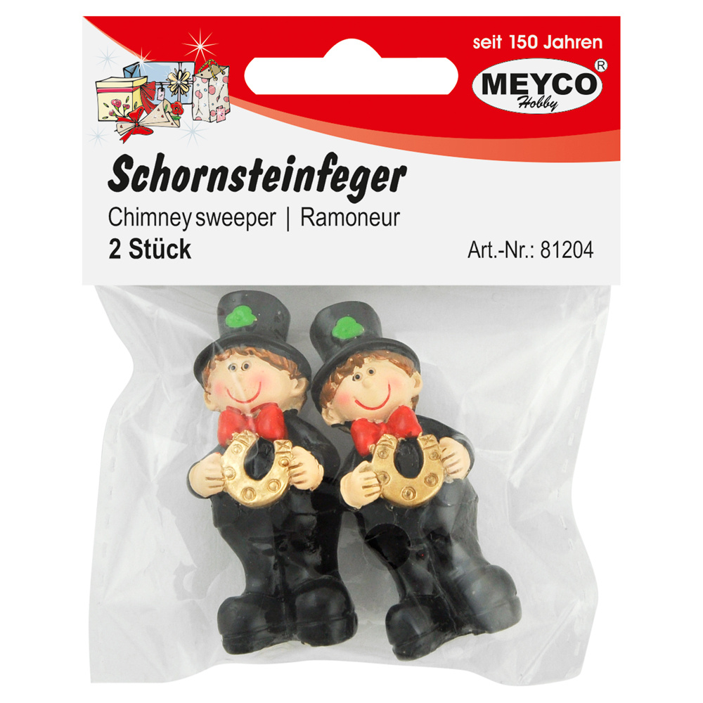 Polyresin Figurine MEYCO Figure Chimney Sweeper with Horseshoe, Size: 30x50 mm, 2 pieces