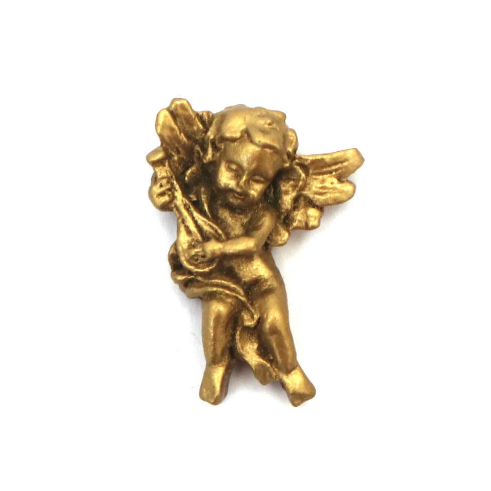 Фигурка полирезин ангелче музикант 30x28x6 мм цвят старо злато - 2 броя