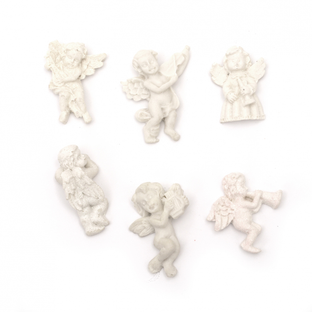 Figurine polyresin angel musician 28 ± 36x16 ± 30x6 ± 13 mm color white assorted - 2 pieces
