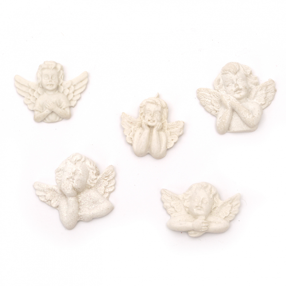 Figurine polyresin angel 23 ~ 31x28 ~ 34x7 ~ 10 mm color white assorted - 2 pieces