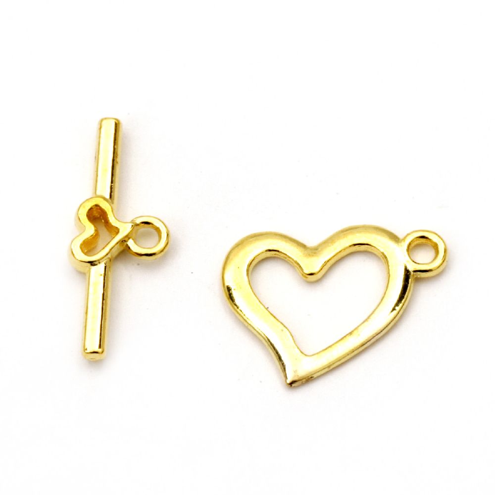 Metal clasp two parts heart,Jewellery Making 15x19 mm, 22x9 mm hole 2 mm color gold -5 sets