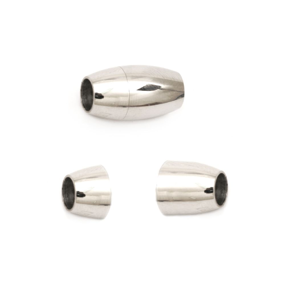 Steel Magnetic Clasp for DIY Jewelry / 19x11 mm, Hole: 6 mm / Silver - 1 set