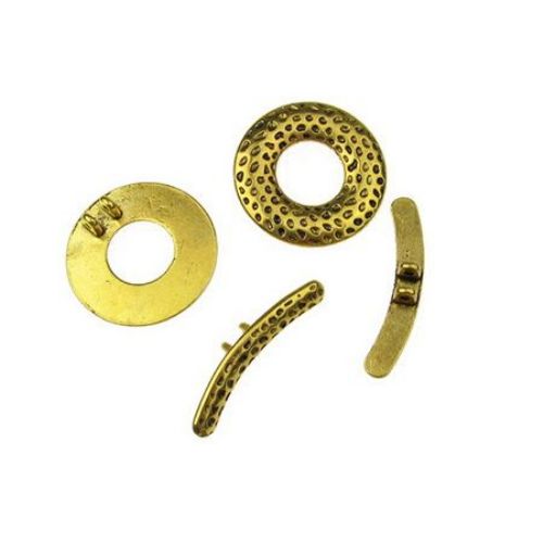 Закопчалка метална две части кръг 25x5.5 мм , 31x4.5x1.5 мм дупка 1.5 мм цвят старо злато -1 комплект
