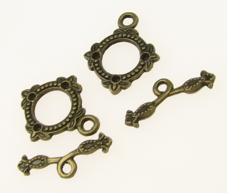 Metal clasp two parts circle 18x22 mm, 22x8 mm hole 1.5 mm color antique bronze -5 sets