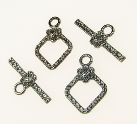 Metal clasp two parts rhombus 21x15 mm, 24x10 mm hole 2.5 mm color graphite -5 sets