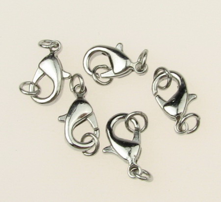 Lobster Claw Clasp 7x12 mm with two rings 3.8 mm color silver -5 pieces