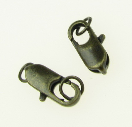 Lobster Claw Clasp with two rings 7x23 mm hole 4.5 mm antique bronze -10 pieces