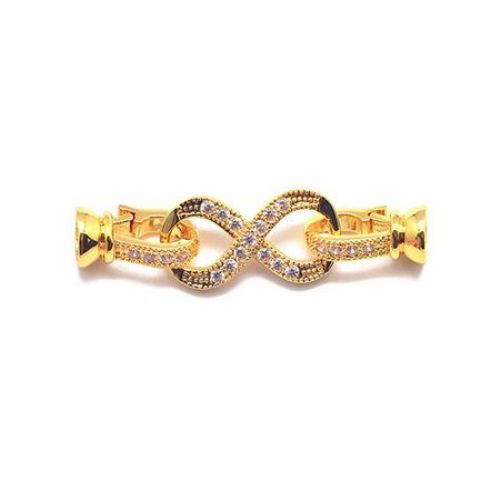 Luxury Three-piece Metal Clasp with Crystals / Eternity Symbol /  38x10x7 mm, Hole: 4 mm / Gold color -1 set