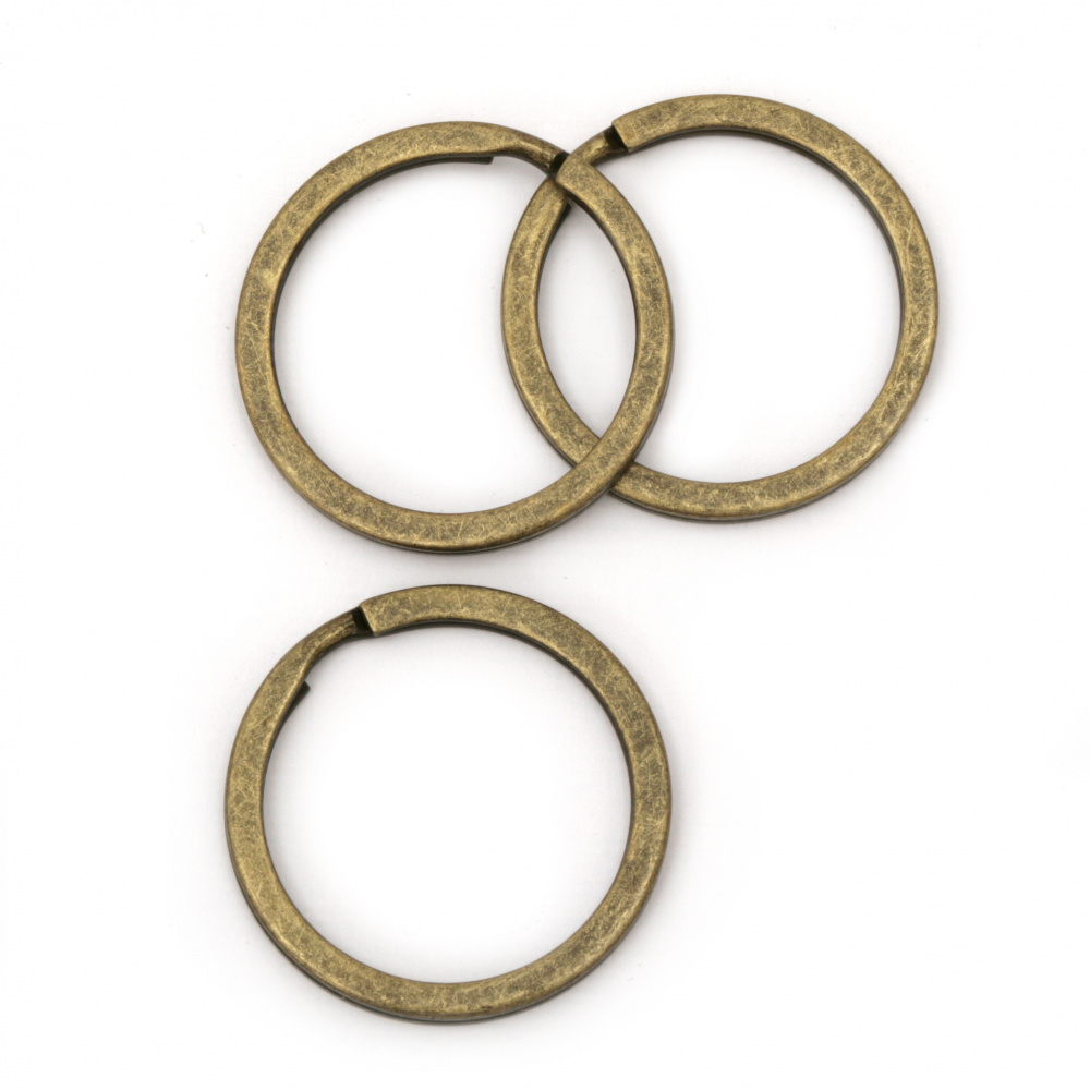 Flat Zinc Ring with two Coils for Key Holder / 25x1.8 mm / Antique Bronze - 10 pieces