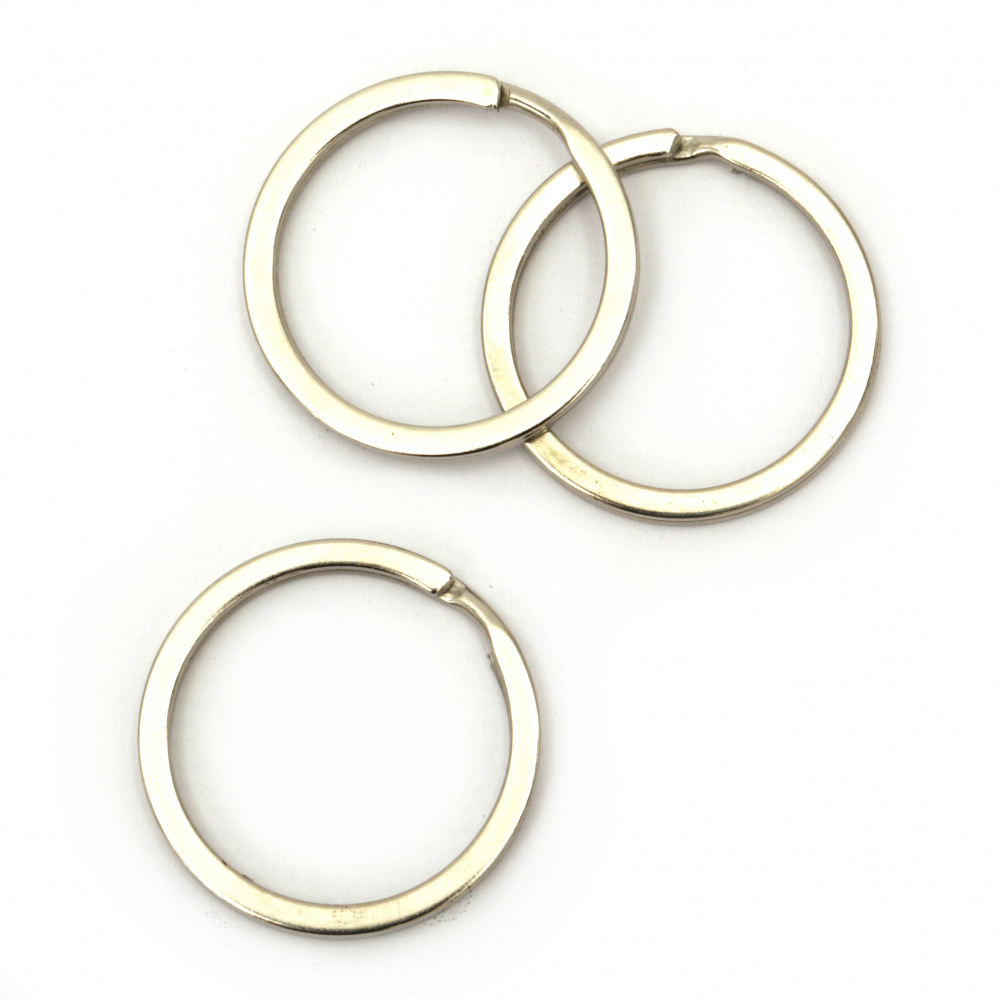 Inel metalic zincat cu două spire 25x1,6 mm plat pentru breloc culoare argintiu -10 bucăți