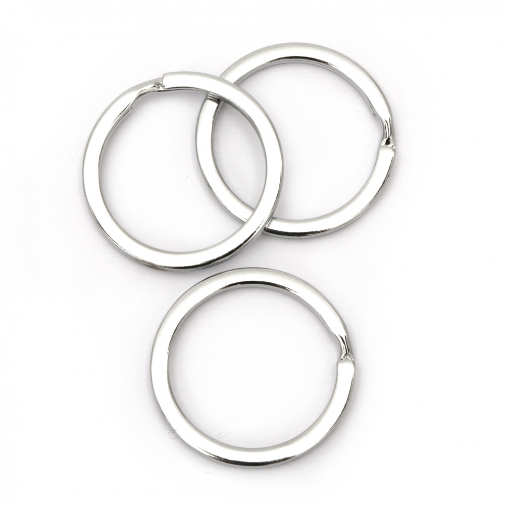 Metal Split Ring, Two Loop, 25x1.8 mm, Flat for Key-Holder, Silver Color - Pack of 10