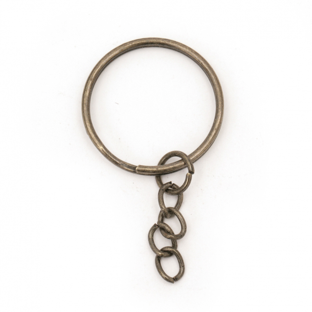 Double Key Ring with Chain / 25 mm / Bronze - 20 pieces