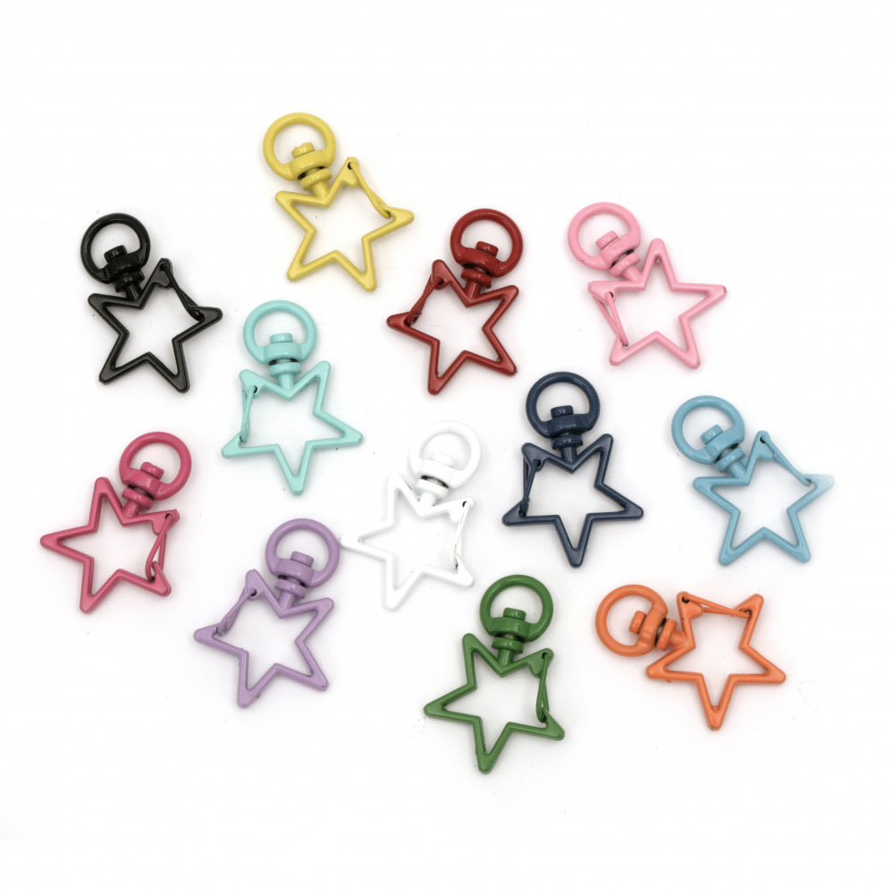 Star Shaped Metal Swivel Snap Hook, Colorful Clasp Carabiner Hook for Key Chains, 35x25 mm, ASSORTED Colors - 4 pieces