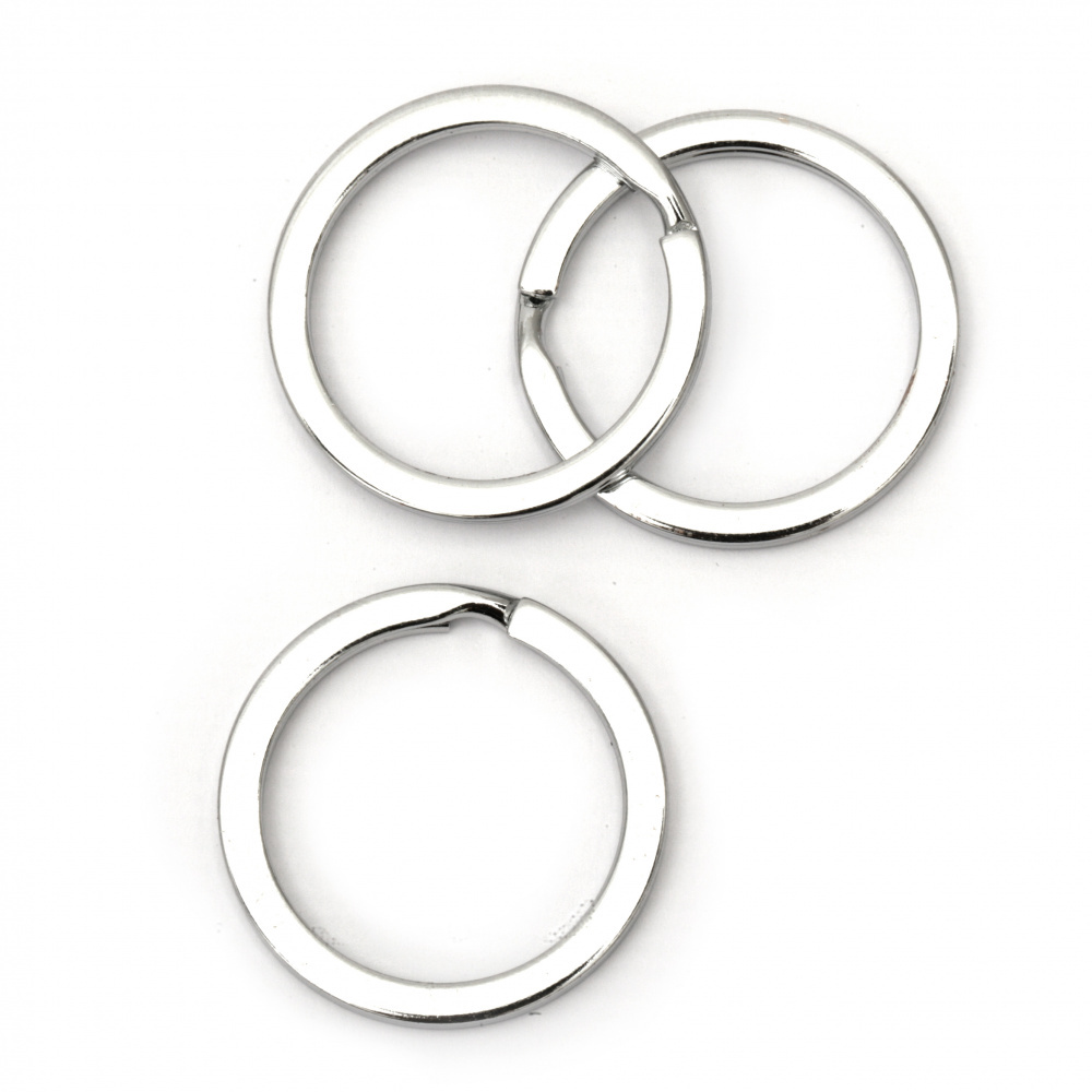 Flat Zinc Ring with two Coils for Key Holder / 30x2.2 mm / Color: Silver - 10 pieces