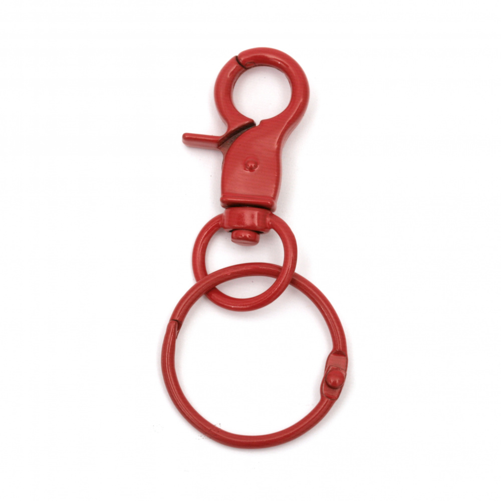 Carabiner with Key Ring / 45x30 mm / Red