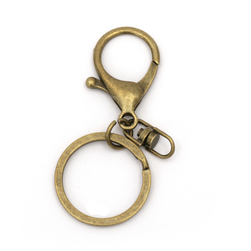 Carabiner and Ring for Key-chains / 68x30 mm / Antique Bronze