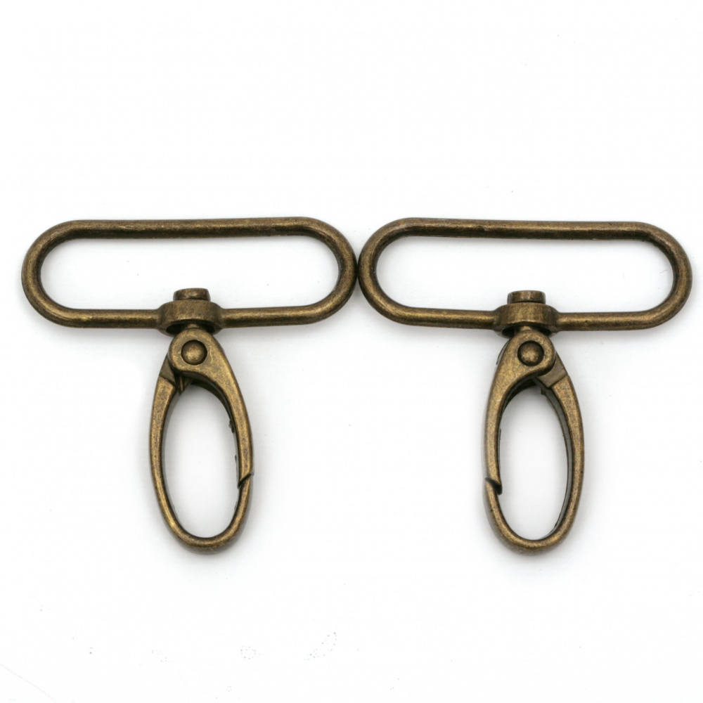 Metal Key-chain Carabiner /  38x12x45 mm / Antique Bronze color - 2 pieces