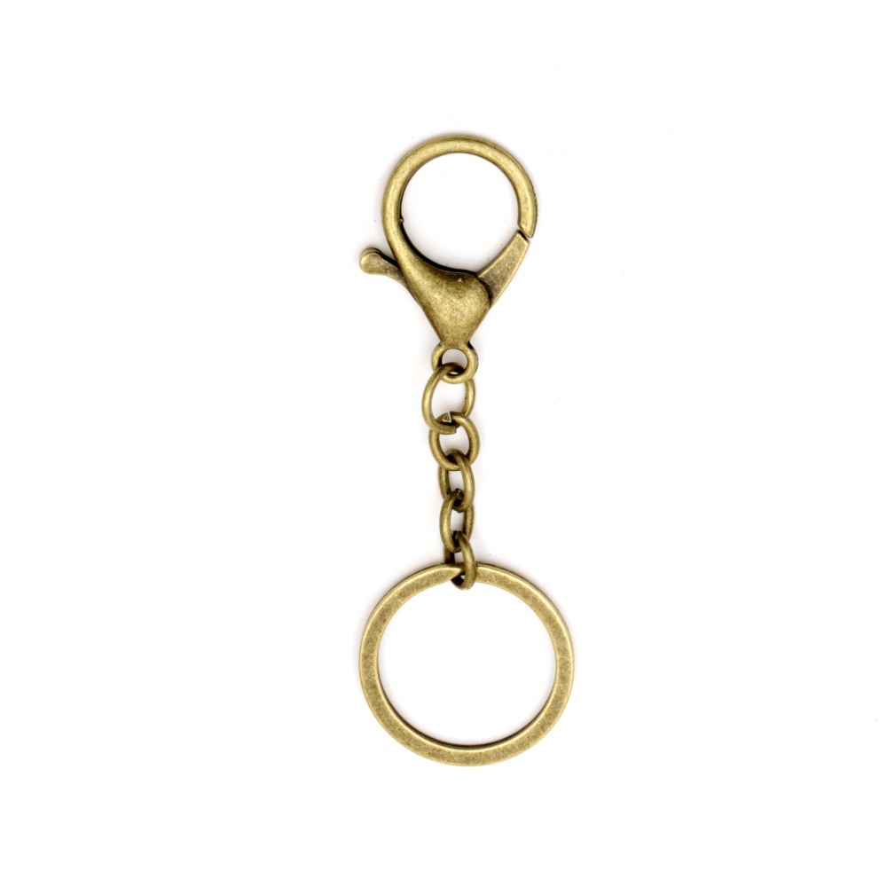 Carabiner and Ring for Keys with Chain / 66x30 mm / Antique Bronze