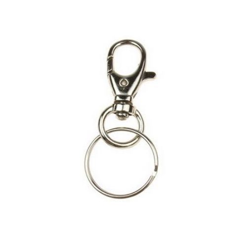 Lobster Claw Clasp with Ring for Key Chain / 37x17x5 mm, Ring: 24 mm / Silver