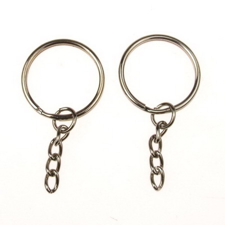 Double Loop Key Ring with Chain / 25x2 mm / Silver Color - 10 pieces