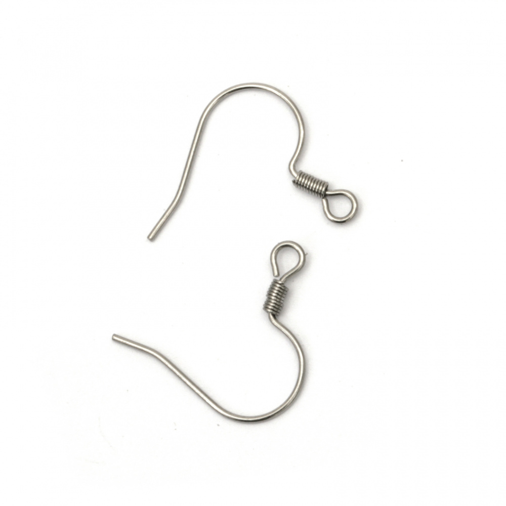 Fish Hook Earring Making Metal 304 stainless 17.5x19x1.5 mm hole 2 mm color silver -20 pieces