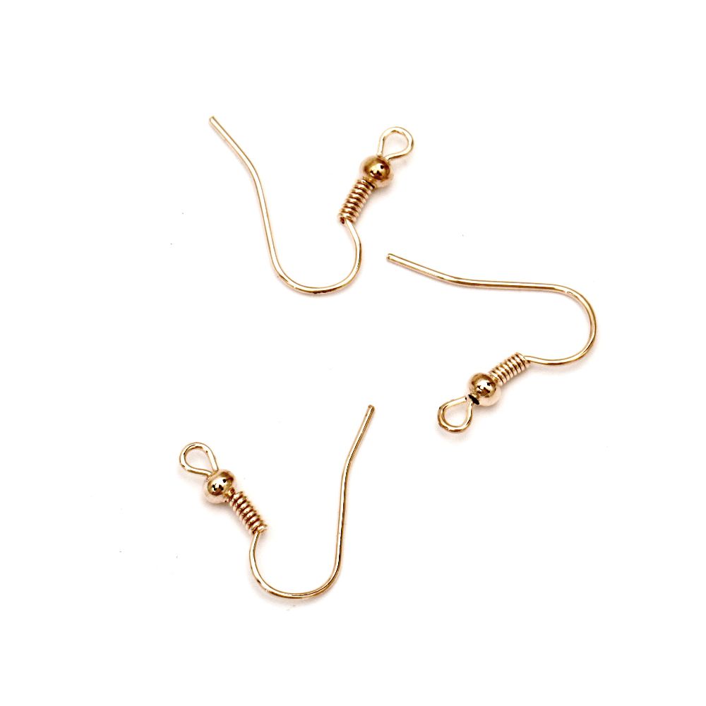 Fish Hook Earring Making Metal 18x18 mm hole 2 mm color gold pink -50 pieces