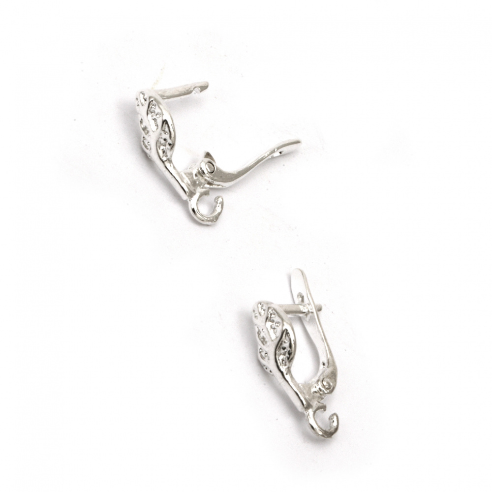 Metal Earring Hooks / 15x8 mm, Hole: 1 mm / Silver - 10 pieces
